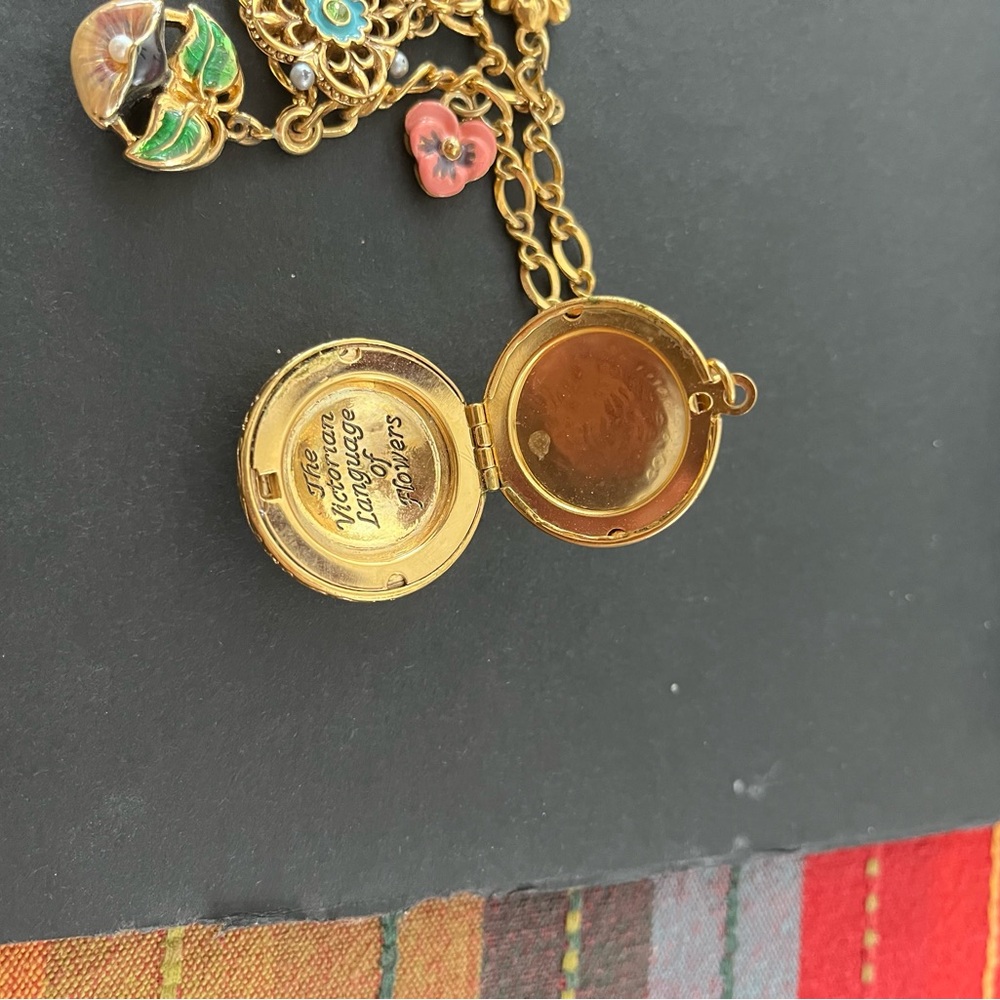 Vintage Joan Rivers Victorian Language of Flowers Necklace with Colorful Charms - Picture 10 of 11